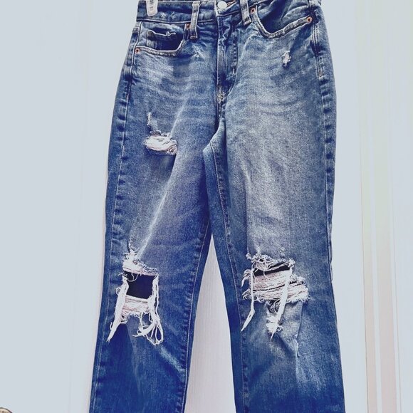 Old Navy-4 Pairs-Black, Gray, Blue-Size 0-Distressed-High Rise-OG Straight-Droit - Picture 10 of 15